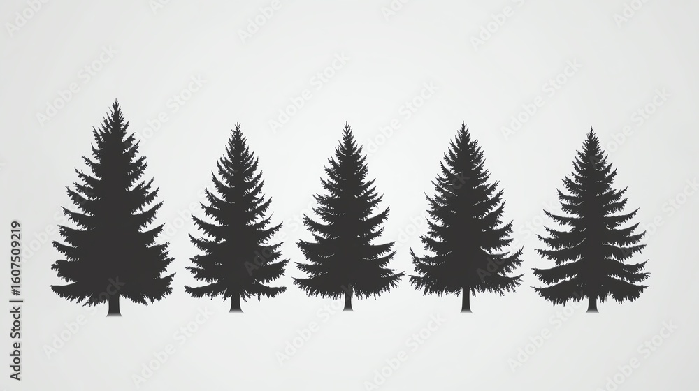 Silhouettes of five fir trees Silhouettes of five fir trees