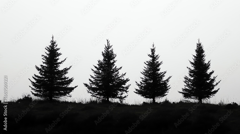 Fototapeta premium Silhouettes of five fir trees