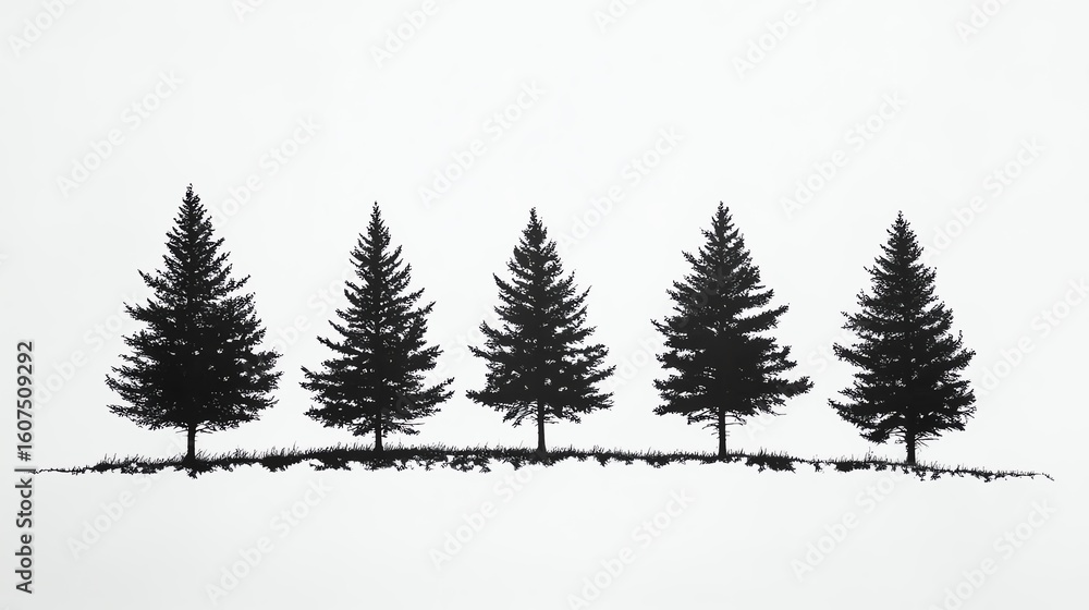 Obraz premium Silhouettes of five pine trees