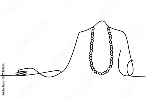 Elegant continuous line drawing of a woman s torso wearing a pearl necklace