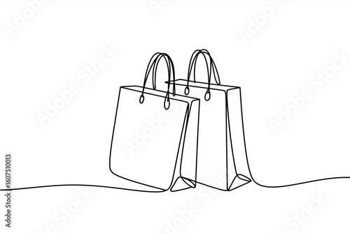 Minimalist continuous line drawing of two shopping bags