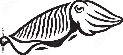 Marine animal cuttlefish silhouette vector, Black cuttlefish with swirl tentacles