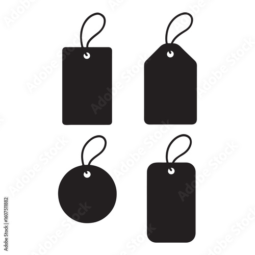 A vector set of blank retail price tags and sale labels with strings for business and shopping promotions