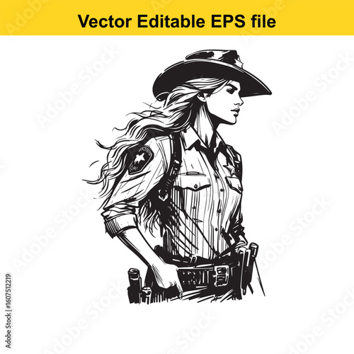 Cowgirl Sheriff Keeping Peace in a Bustling Frontier Town
