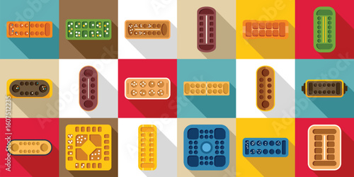 Mancala icons set. Mancala boards displaying different shapes, colors, and configurations, celebrating the diversity of this ancient game