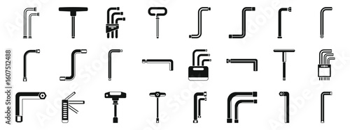 Allen keys icons set. Different types of allen keys or hex keys, useful tools for mechanics and repairing