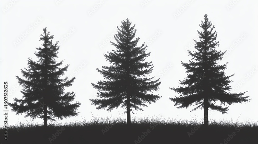 Fototapeta premium Three silhouette pine trees