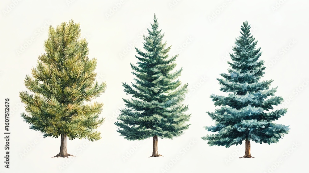 Obraz premium Three stylized evergreen trees