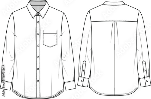 Classic Button-Up Shirt with Long Sleeves, Chest Pocket, and Tailored Fit for Versatile Casual Wear