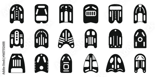 Swimming board icons set. Diverse set of robot head silhouettes showcasing futuristic technology