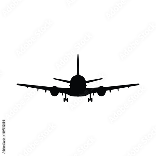 Front View Airplane Silhouette Vector – Jet Aircraft Icon Illustration