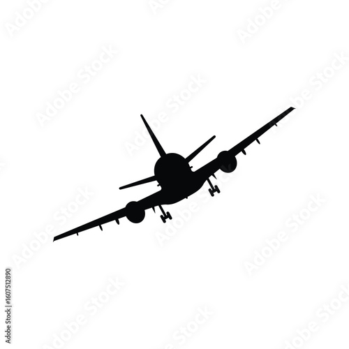 Airplane Silhouette Landing Vector Icon – Aircraft Front View Design