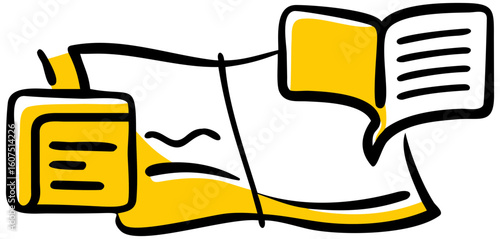 Illustration of book document paper sheet note and open novel with information for education and study transparent background