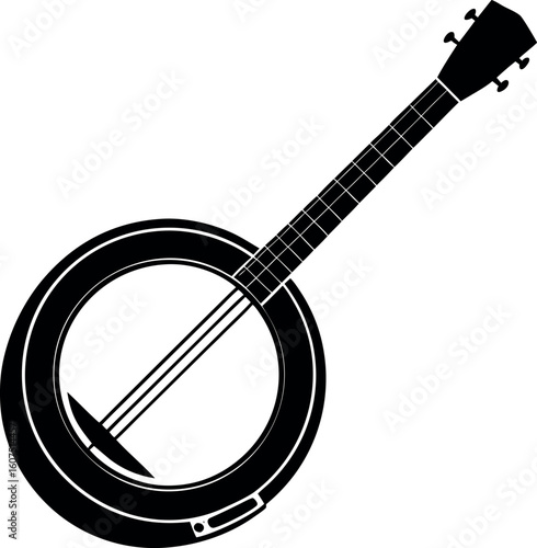 Detailed banjo stringed instrument musical silhouette vector illustration