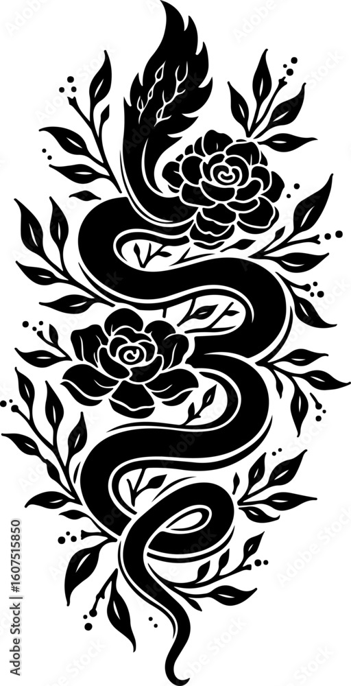 Fototapeta premium dragon tattoo skull tattoo, rose tattoo, art vector