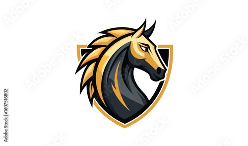 Majestic golden horse head emblem on shield