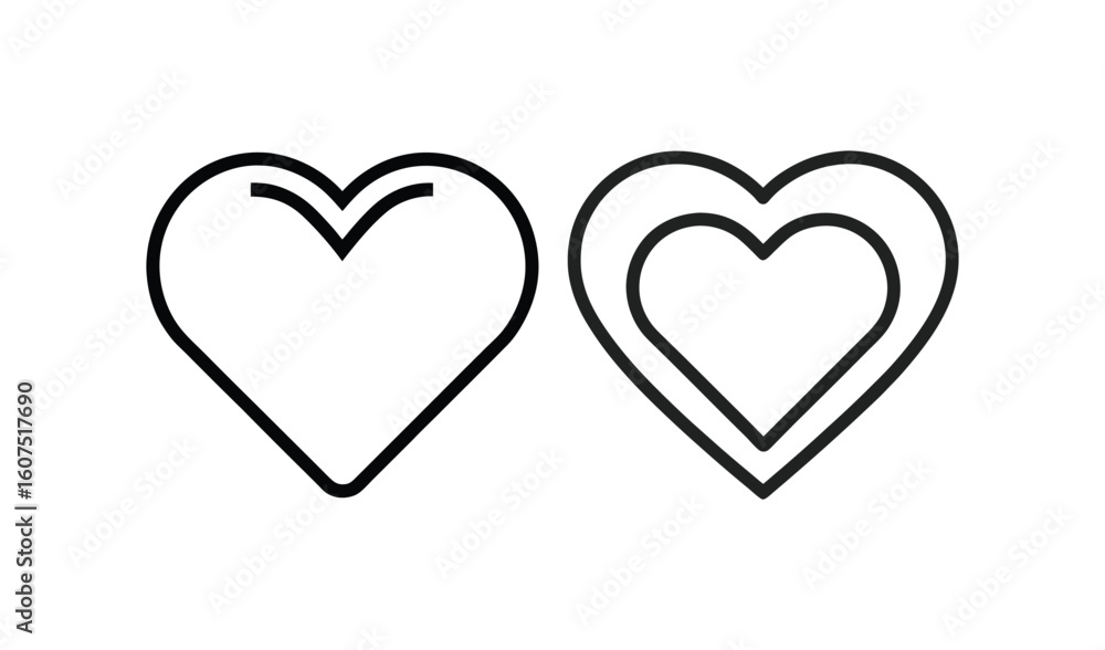 Two hand drawn outline hearts simple black and white design Two hand drawn outline hearts simple black and white design