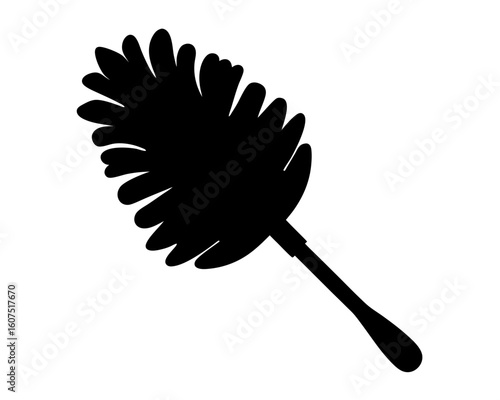 Silhouette illustration of a feather duster used for cleaning household surfaces