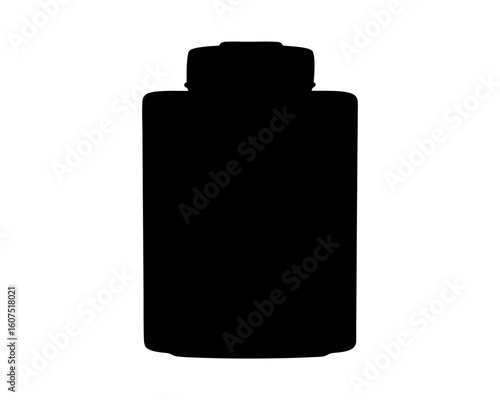 Silhouette of a rectangular bottle with a cap isolated on white
