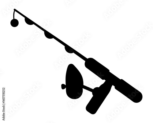Fishing rod silhouette with bobber and reel for recreational angling enjoyment