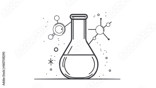 Simple Line Art of Black and White Chemistry Flask for Professional Designs