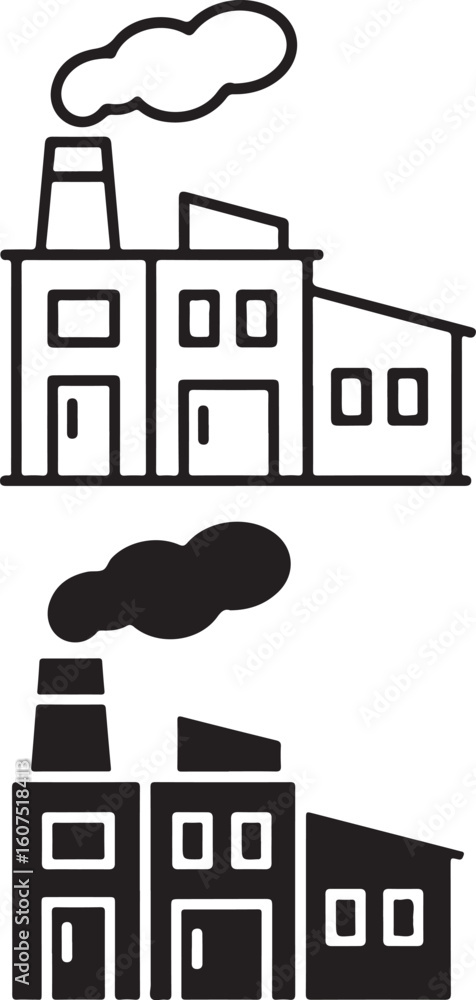 Naklejka premium factory illustration with smoke stacks Black and white buildings