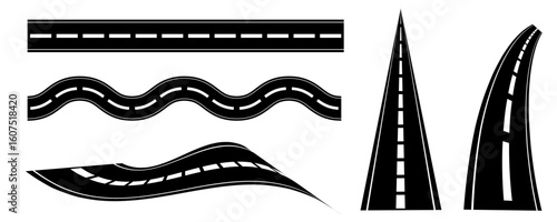 Curve road icon, highway winding line. Curve roadway illustration top view, road way