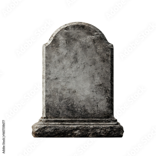 Aged stone monument with rounded top and textured surface isolated on a transparent background weathered