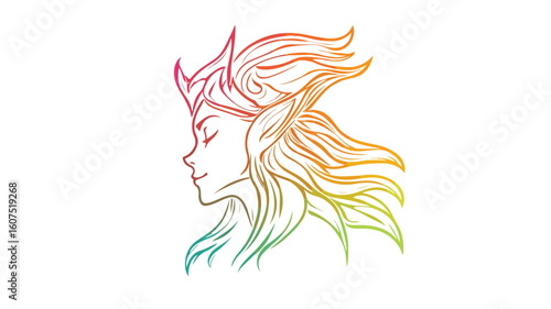 Elegant Gradient Line Drawing of a Cartoon Elf Simplified