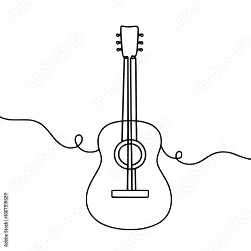 Continuous Line Art Illustration of a Guitar Representing Music and Creativity


