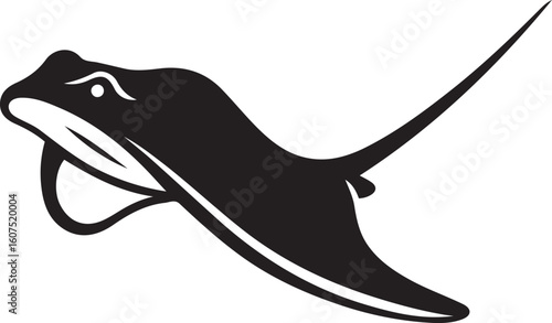 Manta ray with white eye detail artwork, Sea creature graphic in bold black style