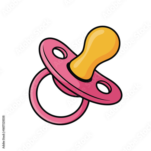 Cartoon pink pacifier with yellow nipple for baby comfort