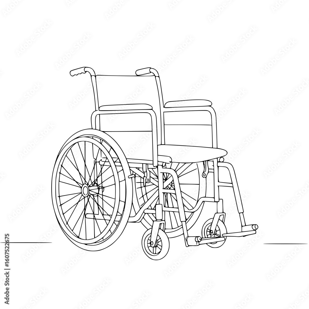 Fototapeta premium Line drawing of a wheelchair, isolated vector image on transparent background 
