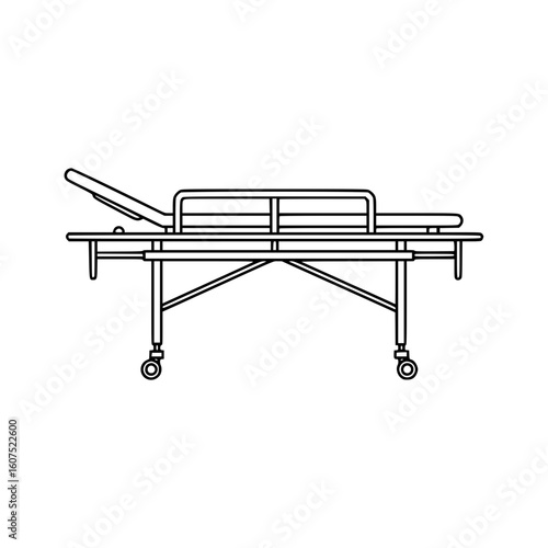 Line drawing of a hospital bed, isolated vector image on transparent background, medical gurney