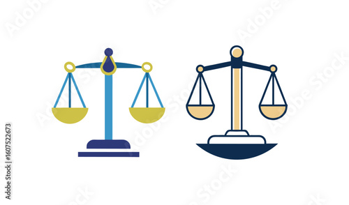 Two stylized balance scales representing justice and equality