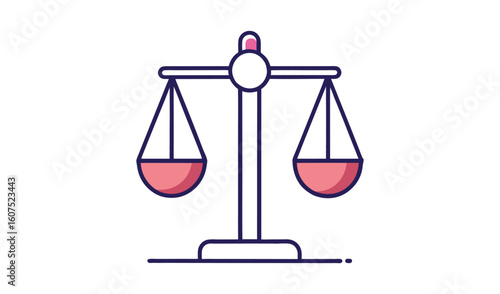 Simple icon of scales of justice with pink pans