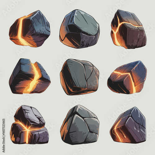 Glowing lava rocks with cracks and fissures
