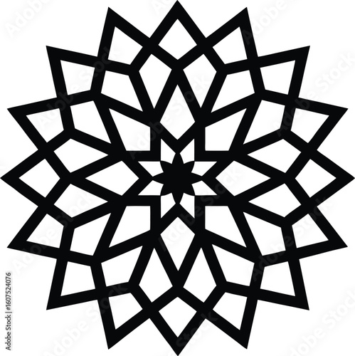 Intricate Black Geometric Star Pattern, Abstract Islamic Art Design Element