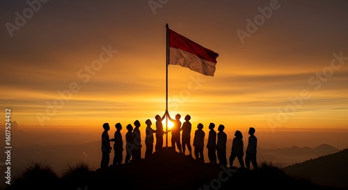 Climbers waving the red and white flag