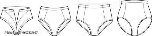 Women's Underwear Styles Collection, Various Briefs Designs, Comfortable Apparel Templates, Editable Vector Flat Sketches, Ideal for Intimate Apparel.