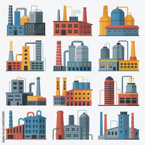 Collection of diverse industrial factory buildings and structures