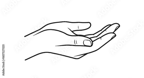 Line Art Open Hand Illustration. Spiritual Gesture for Prayer, Giving, Receiving Blessings. Concept for Yom Kippur & Forgiveness.