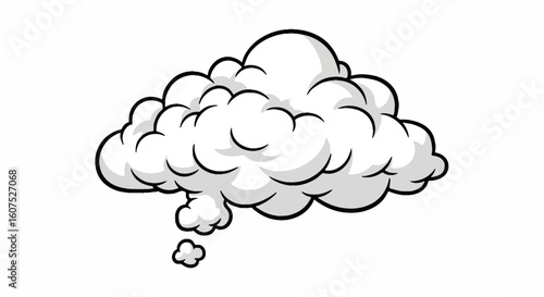 Vector illustration of a cartoon thought bubble, empty white smoke cloud for Yom Kippur prayer, reflection, contemplation, and spiritual focus.