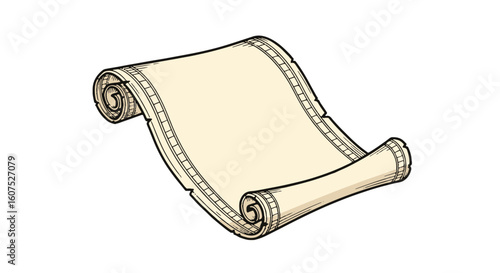 Blank Vintage Parchment Scroll Illustration. Ancient Unrolled Paper for Religious Text, Historical Document, and Yom Kippur Theme.