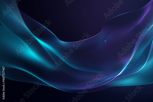 Ultra-detailed dark abstract tech background with glowing fluid lines and digital particles in blue and violet tones, futuristic concept for IT, SaaS, AI, innovation, data and network design