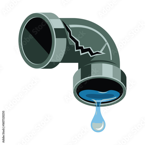 Cracked elbow pipe leaking water