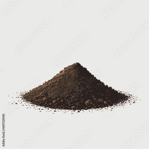 A small pile of dark rich soil on a white background