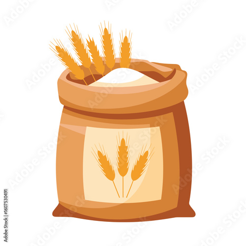 Bag of flour with wheat stalks illustration