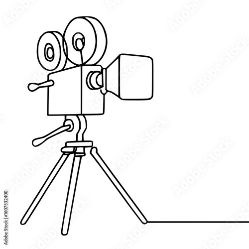 Continuous Line Art Illustration of a Retro Film Camera Representing Vintage Photography

