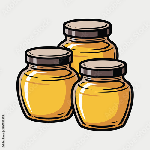 Three jars filled with golden honey